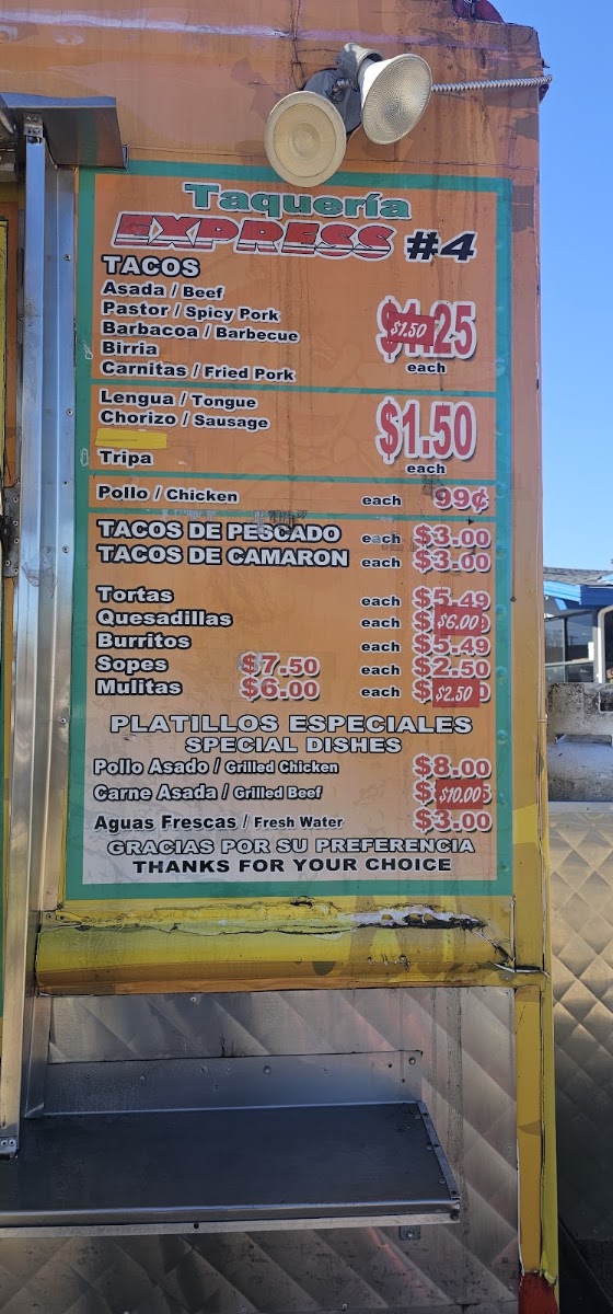 Taqueria Express #7 menu board