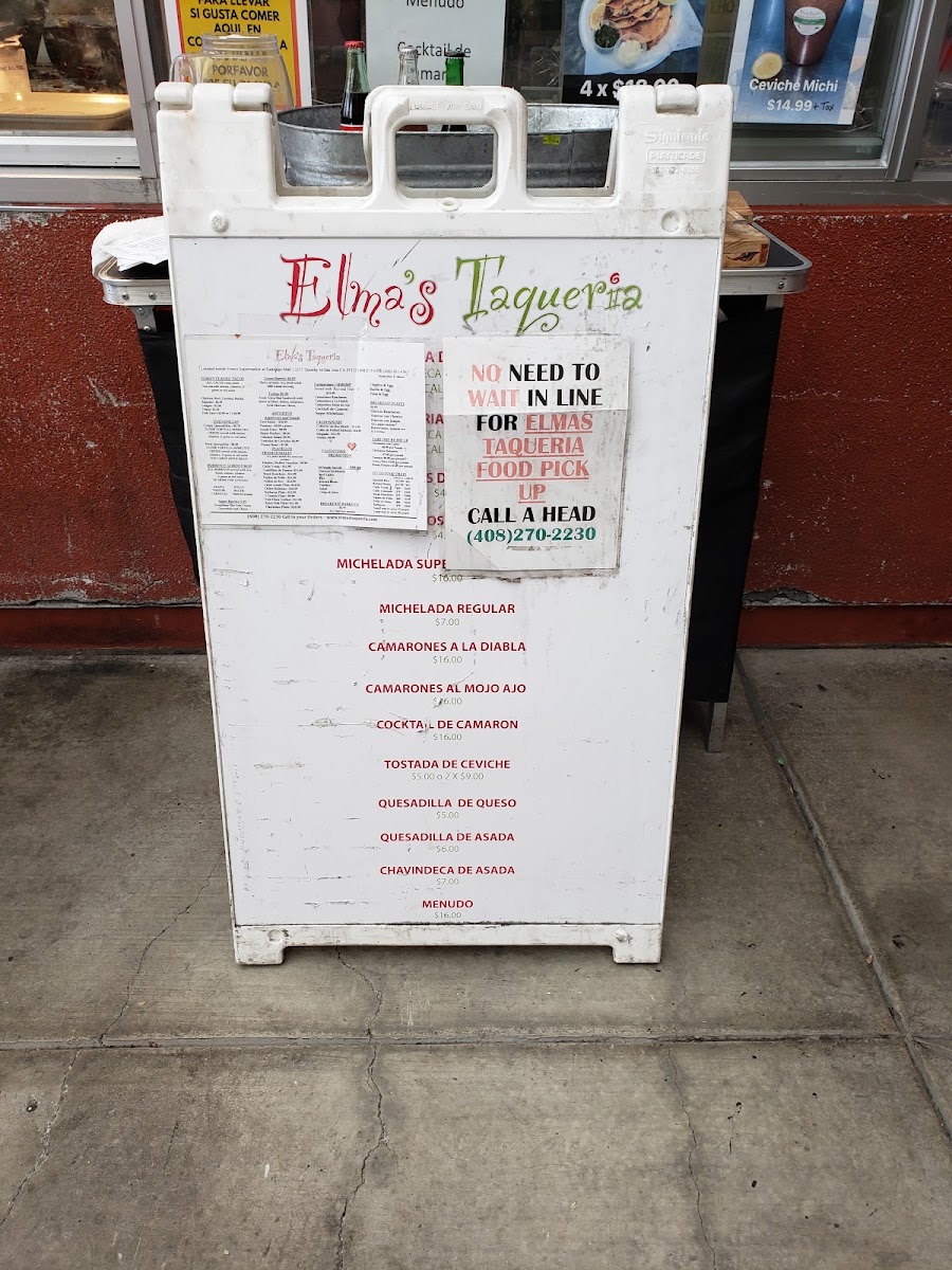 Elma’s Taqueria menu board