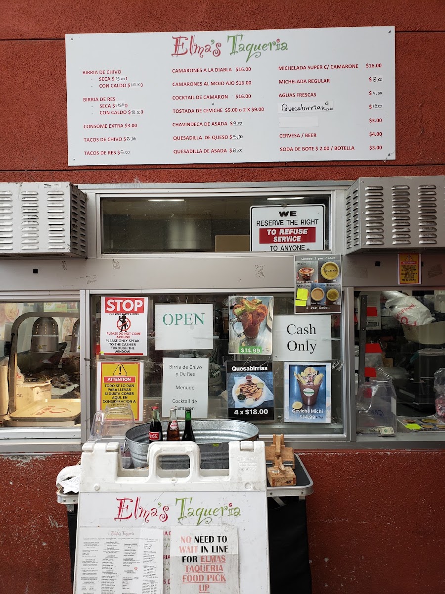 Elma’s Taqueria menu board