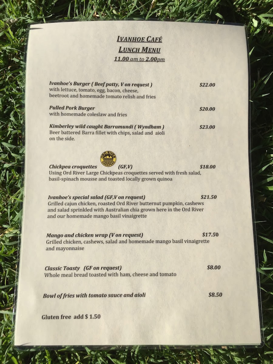 Ivanhoe Cafe menu board