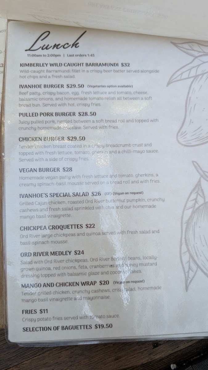 Ivanhoe Cafe menu board