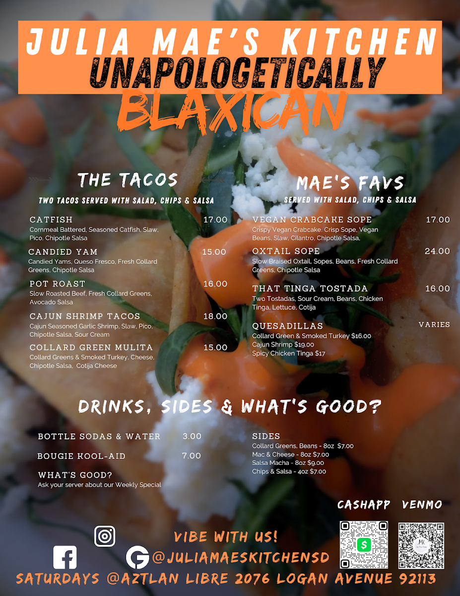 Julia Mae's Kitchen menu board