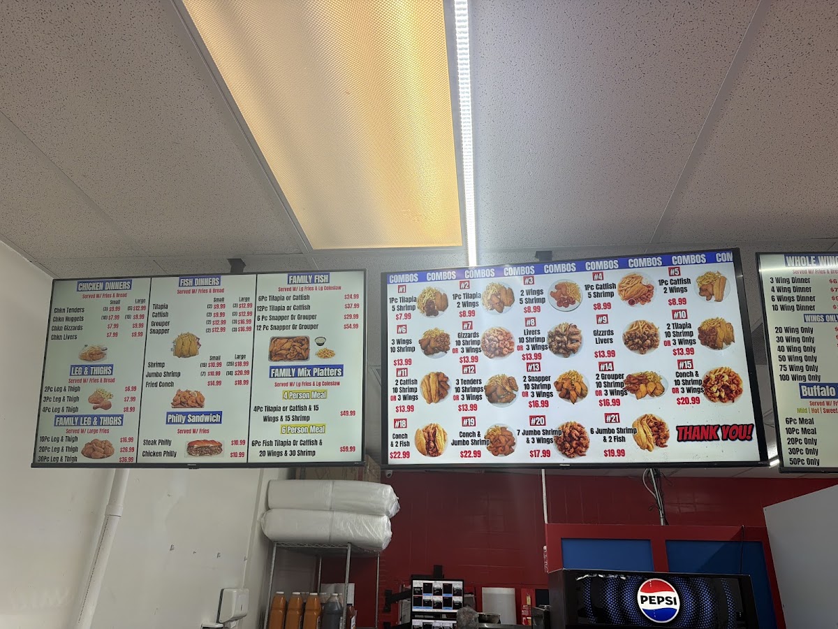 Snappers Fish & Chicken menu board