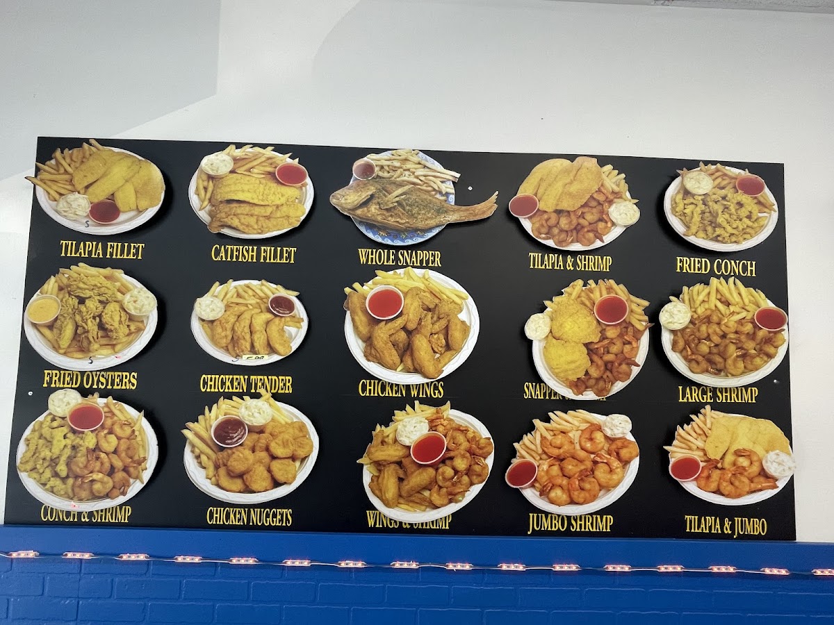 Snappers Fish & Chicken menu board