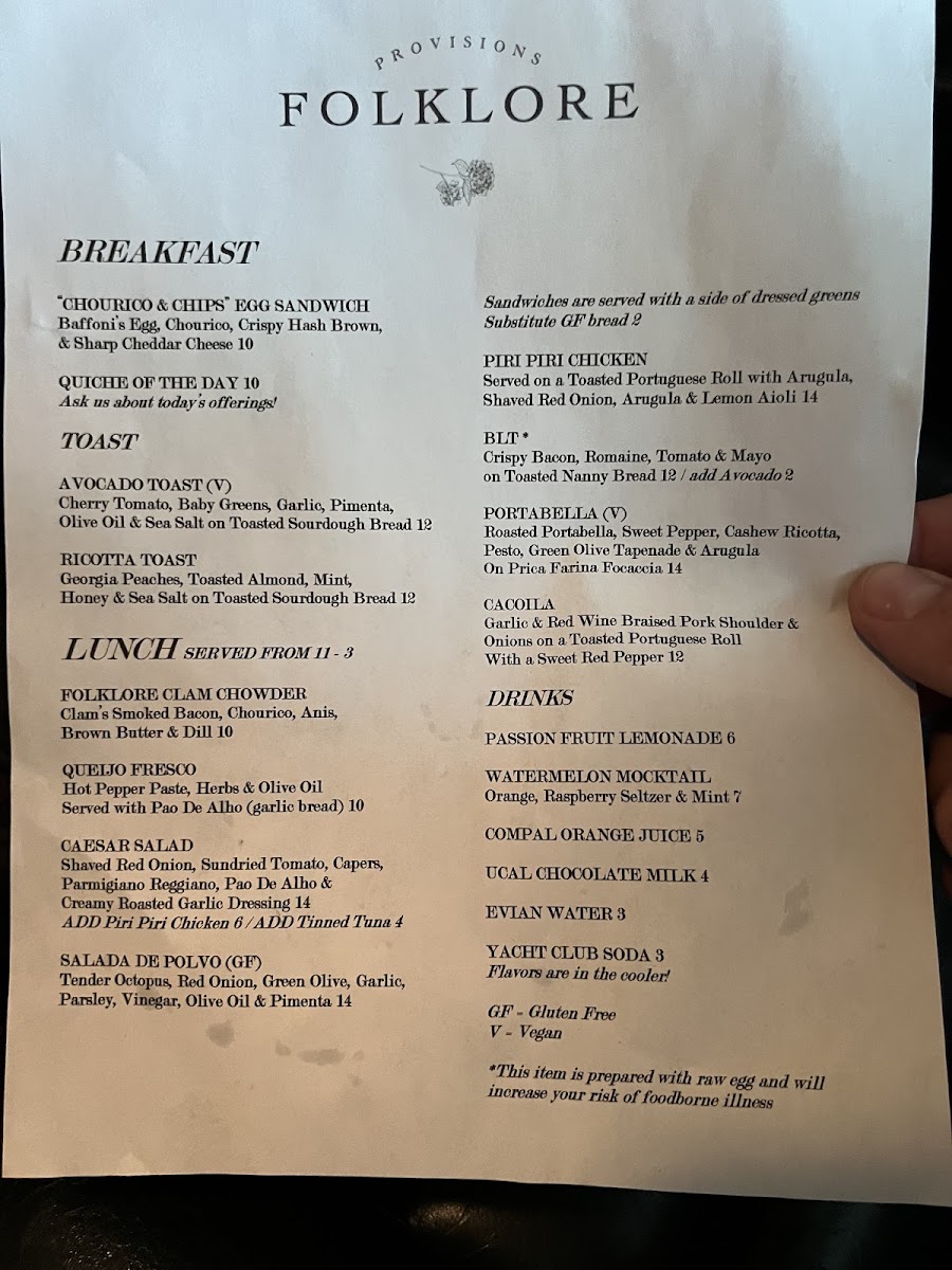 Folklore Provisions menu board