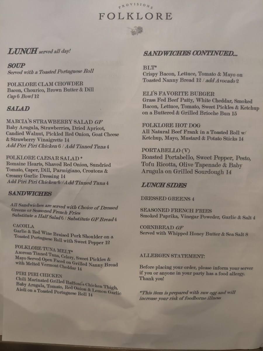 Folklore Provisions menu board