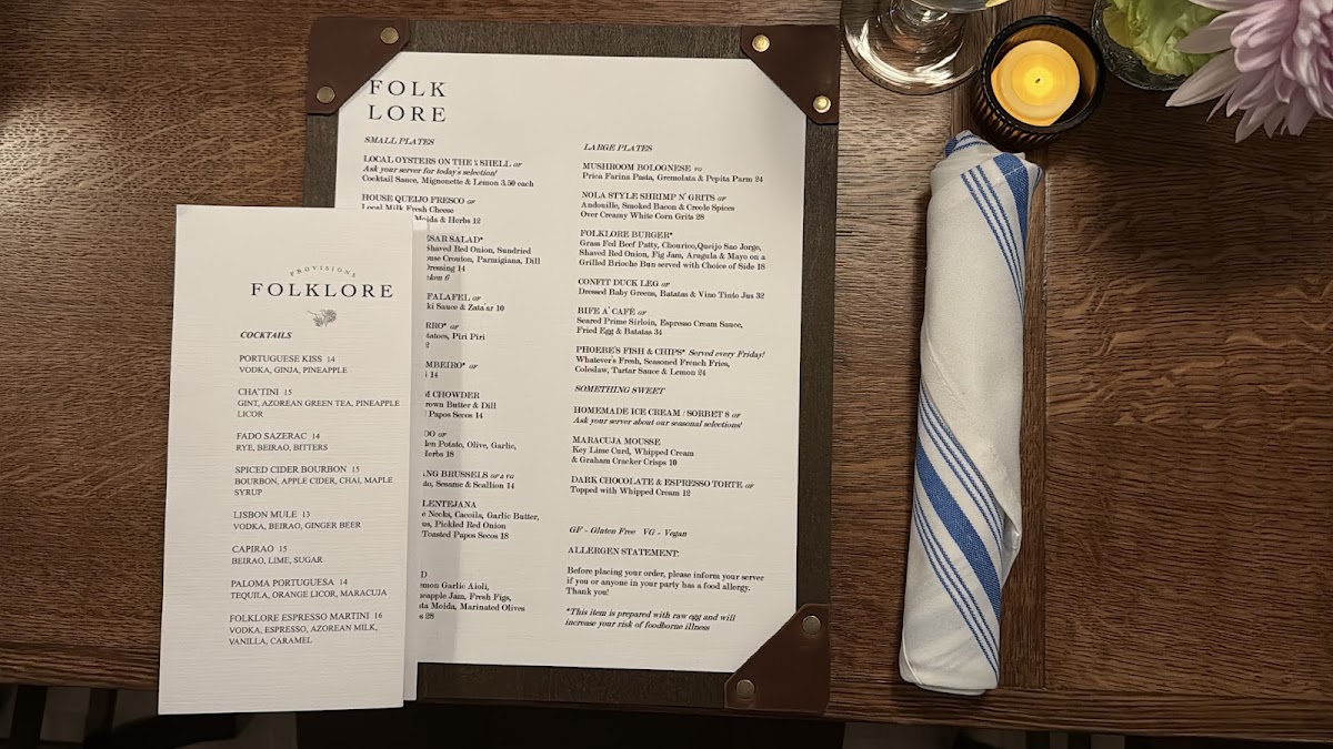 Folklore Provisions menu board