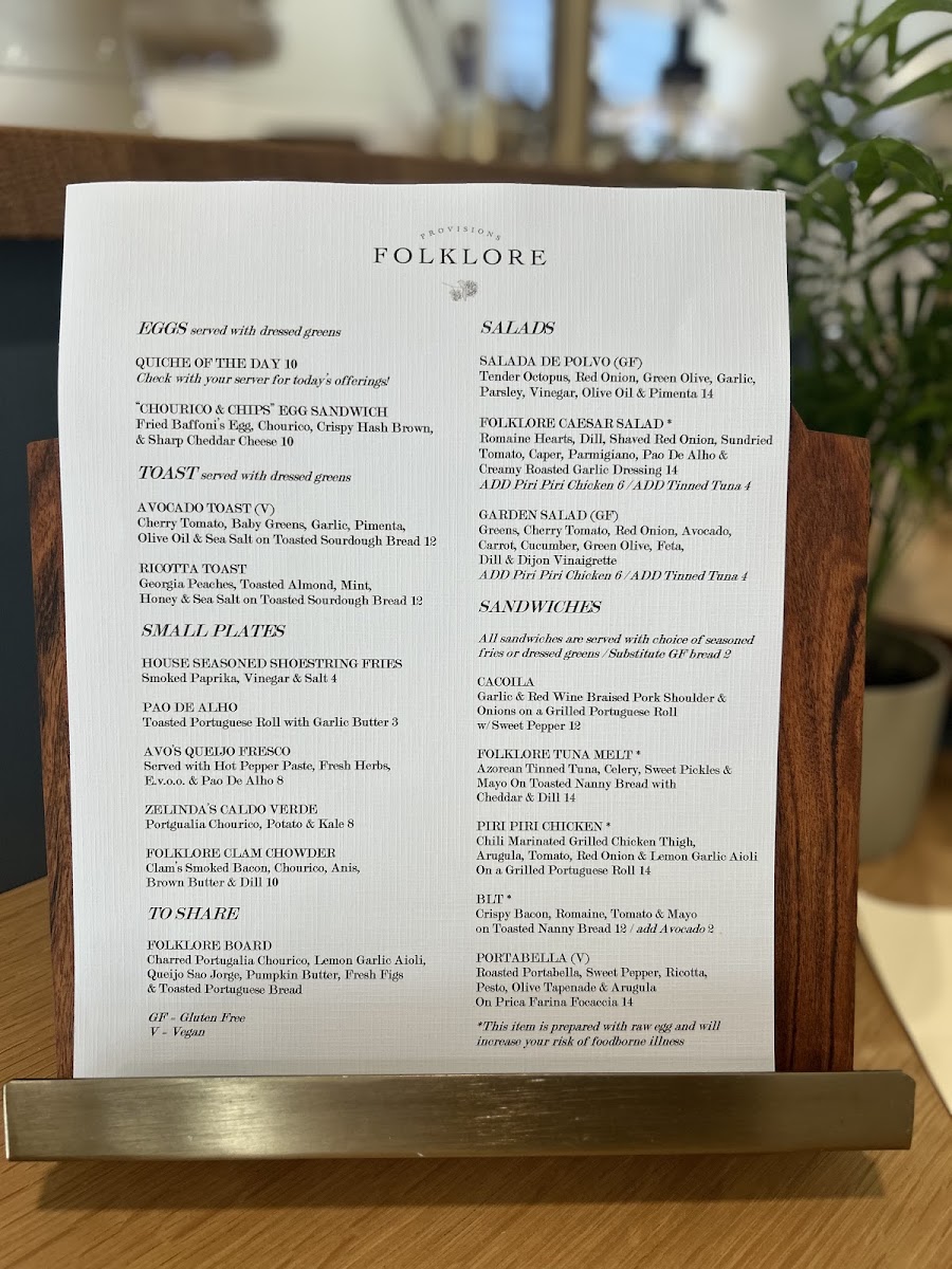 Folklore Provisions menu board