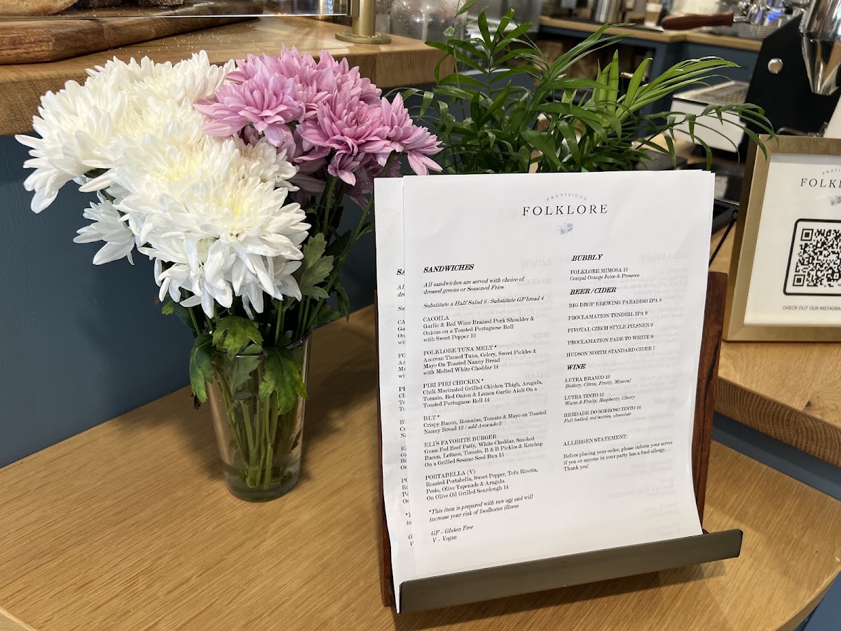 Folklore Provisions menu board