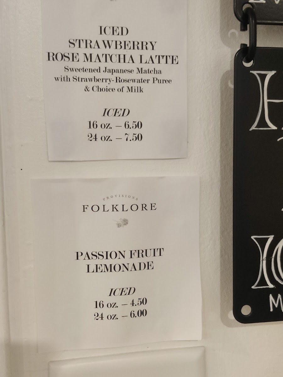 Folklore Provisions menu board