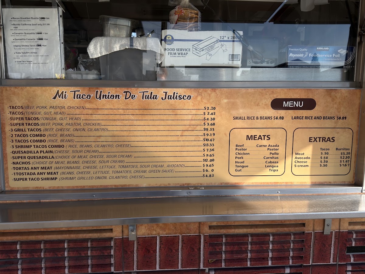 Mi Taco Unión De Tula Jalisco menu board