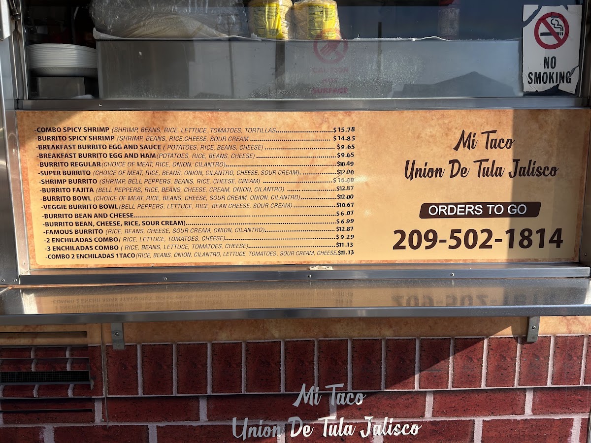 Mi Taco Unión De Tula Jalisco menu board