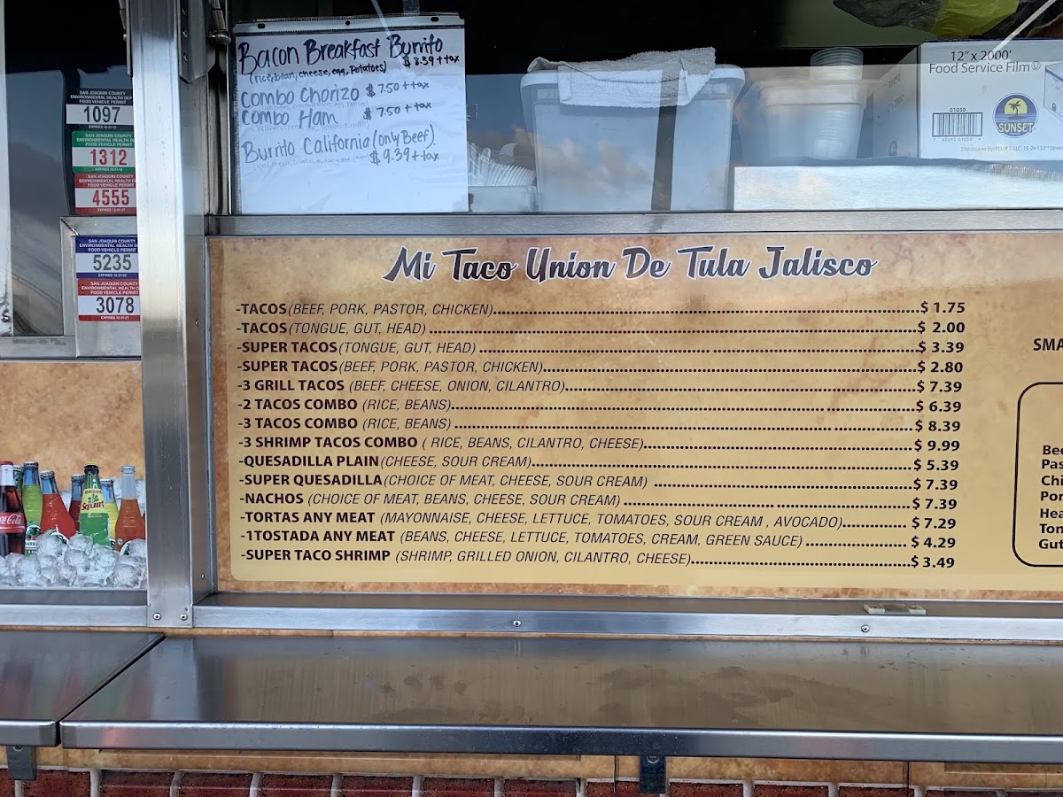 Mi Taco Unión De Tula Jalisco menu board