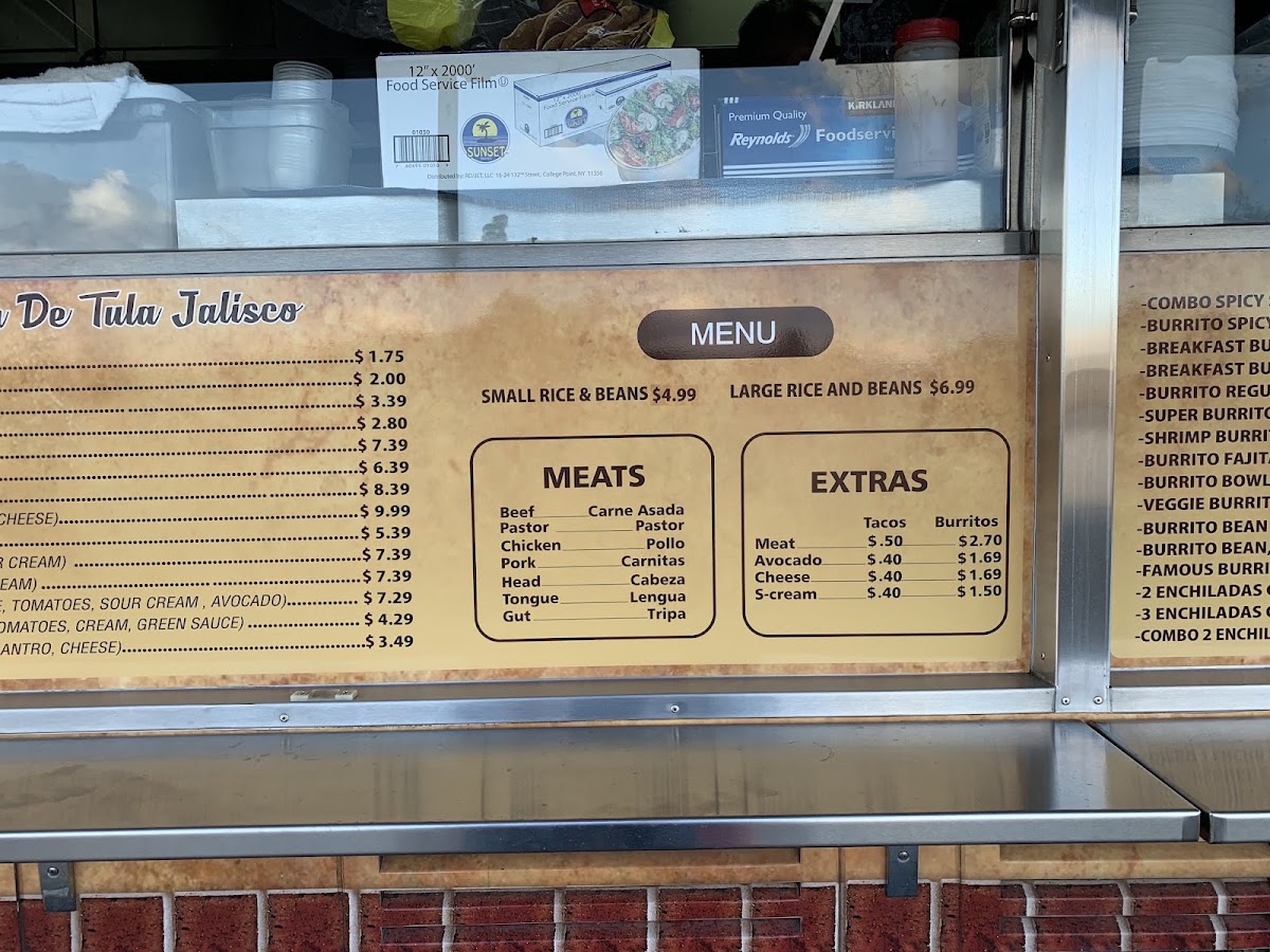 Mi Taco Unión De Tula Jalisco menu board
