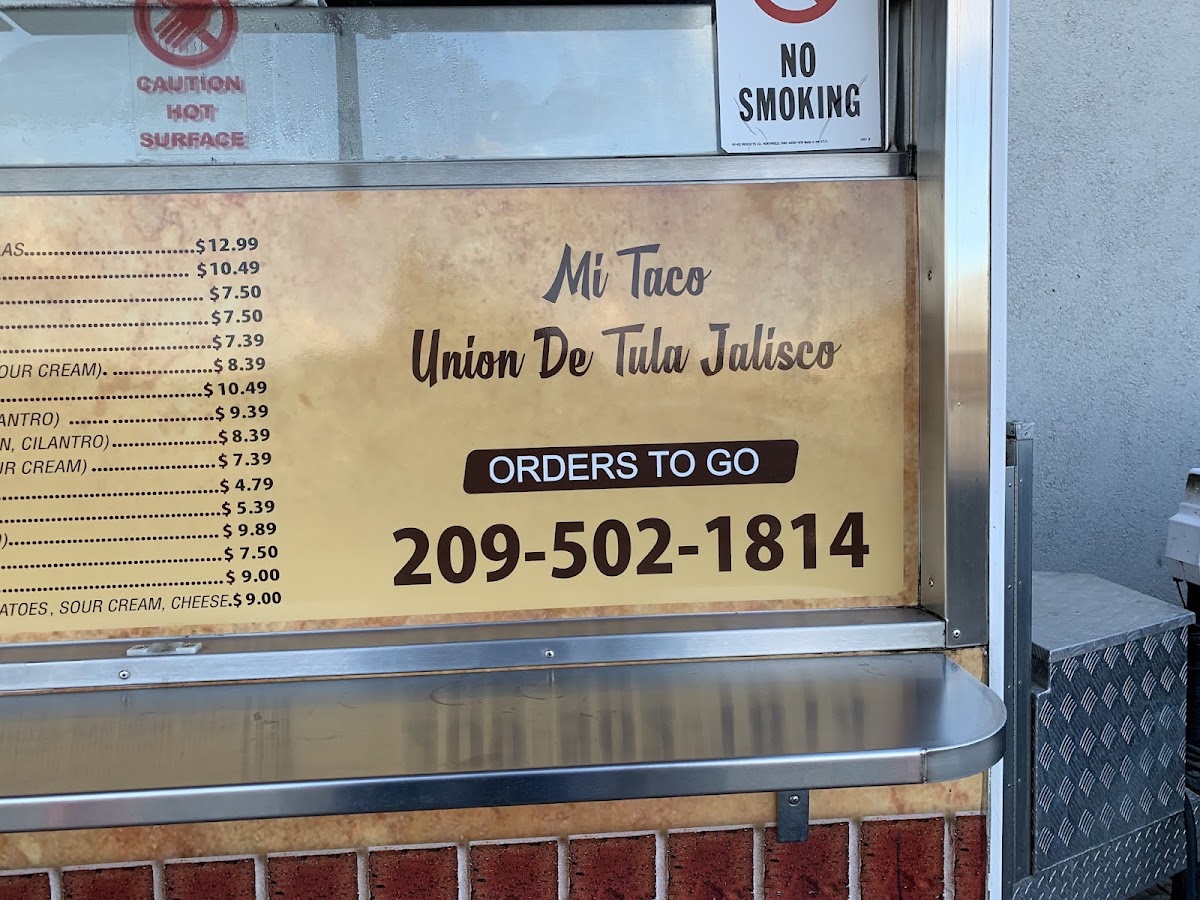 Mi Taco Unión De Tula Jalisco menu board