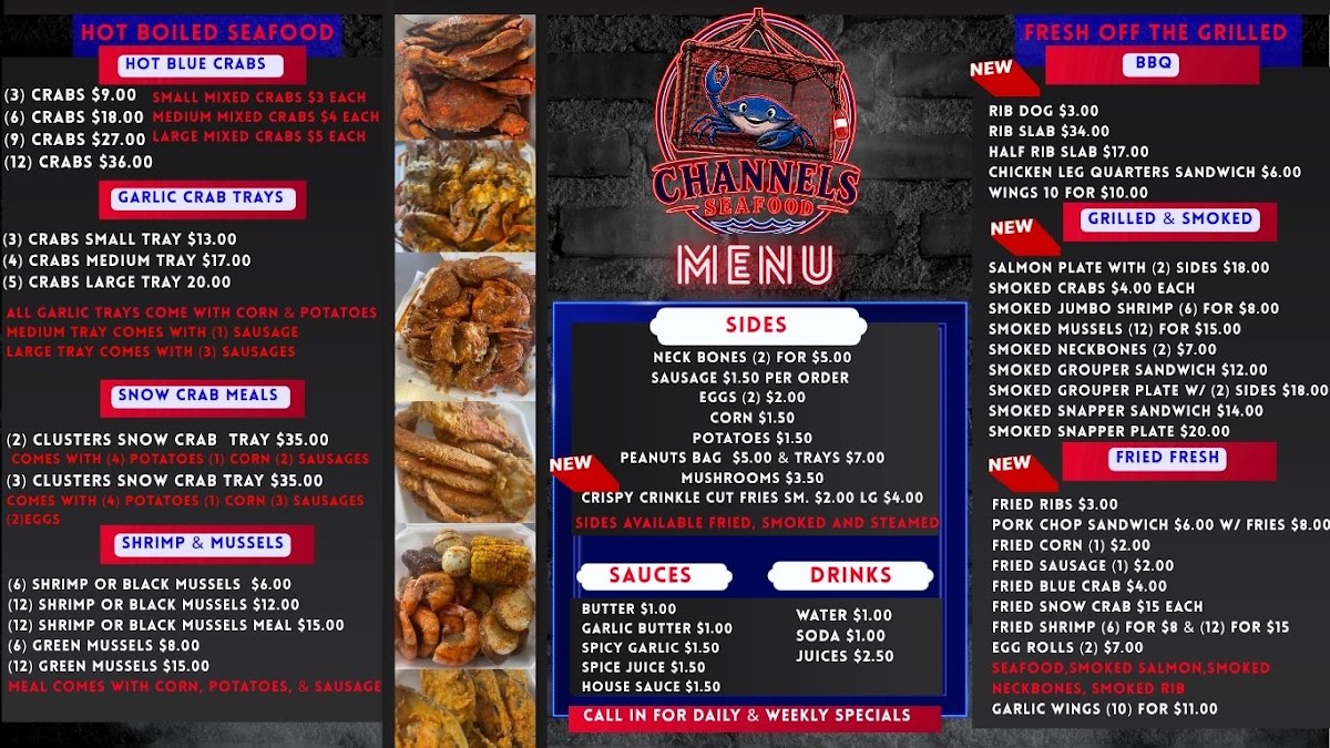 Channels Seafood Market menu board