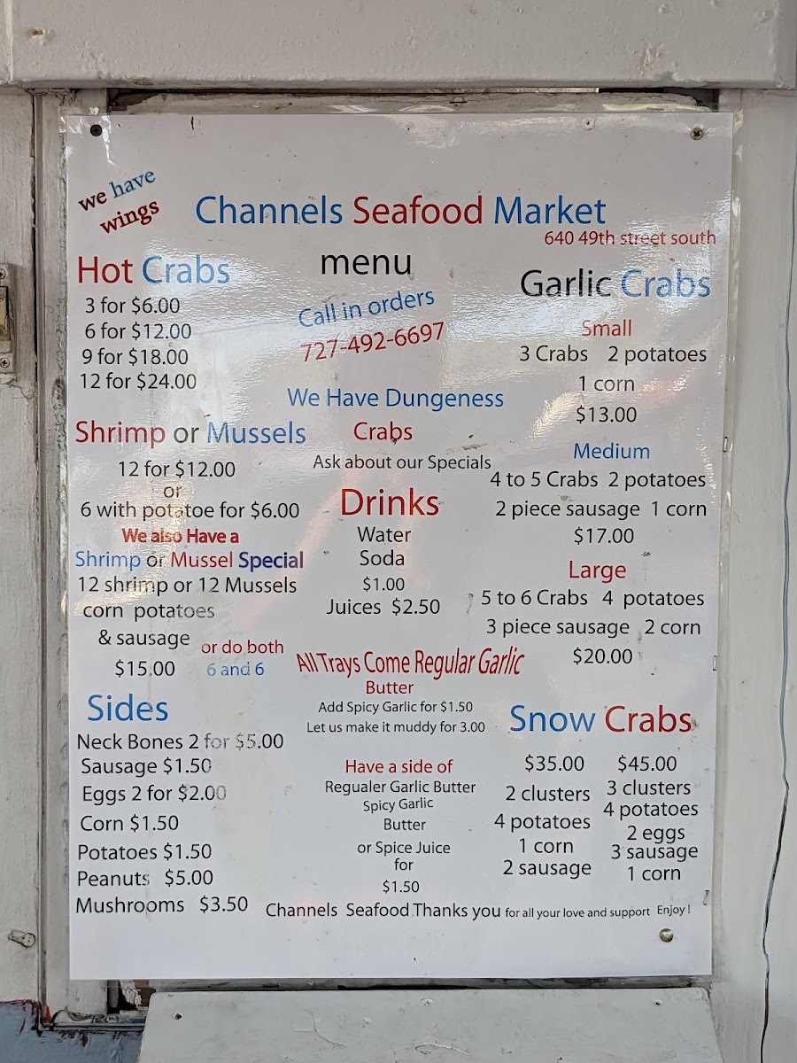 Channels Seafood Market menu board