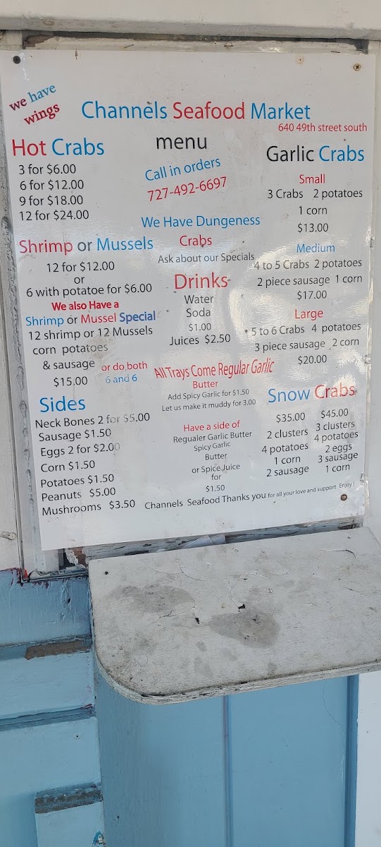 Channels Seafood Market menu board