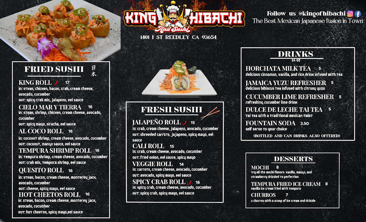 King Hibachi menu board