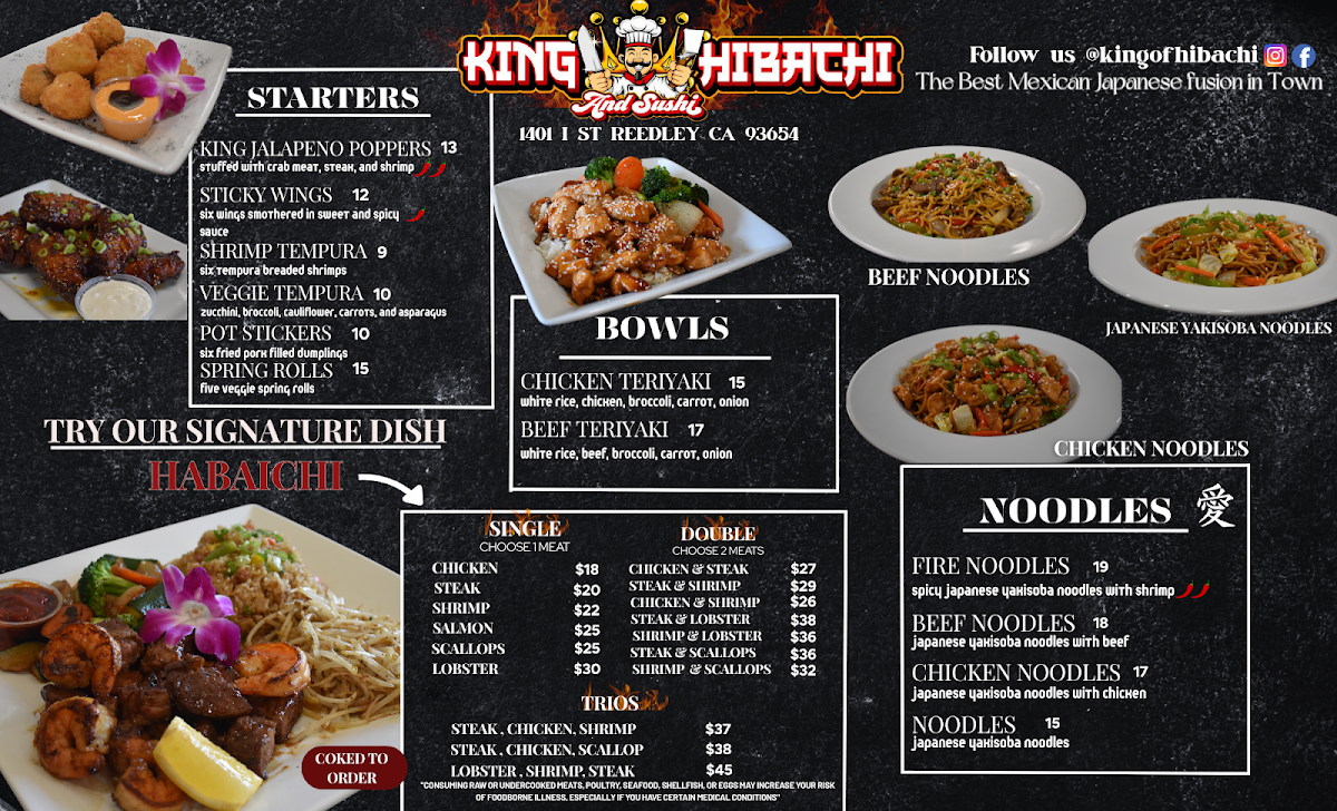 King Hibachi menu board