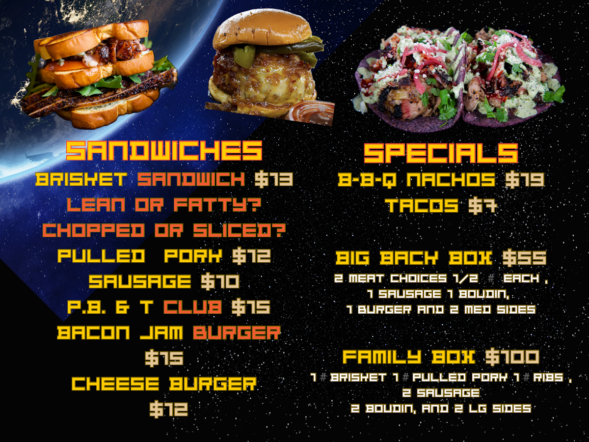 Space City BBQ Food Truck menu board