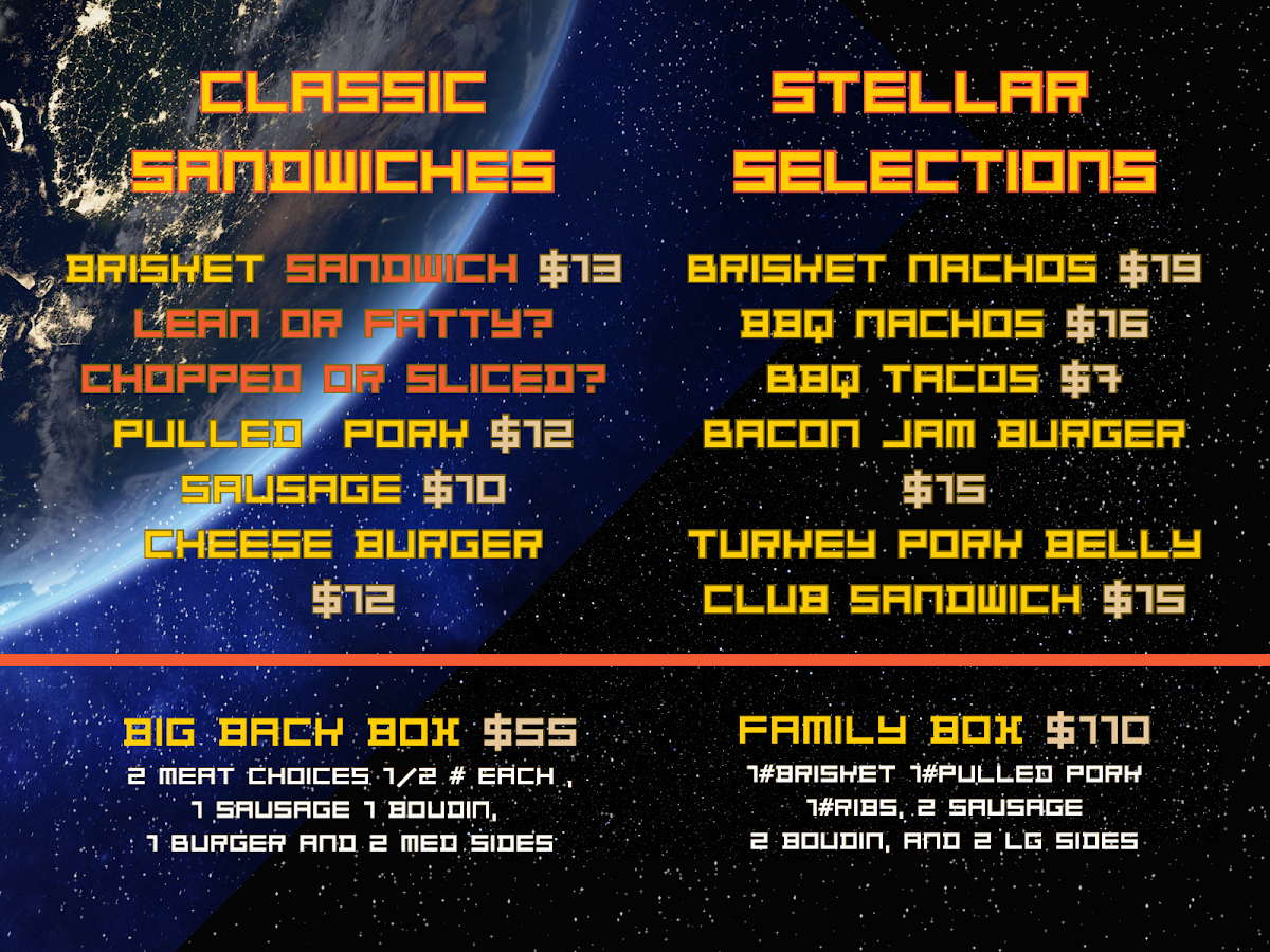 Space City BBQ Food Truck menu board