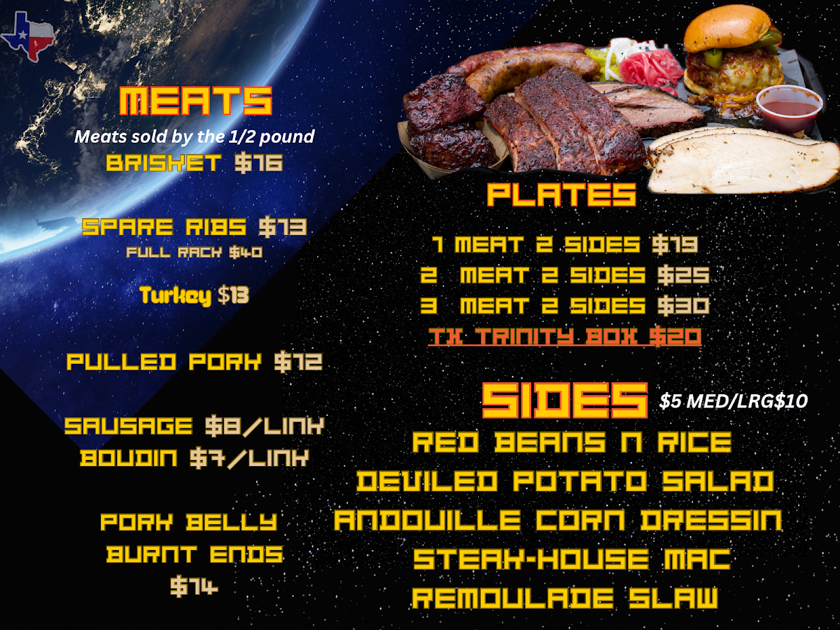 Space City BBQ Food Truck menu board