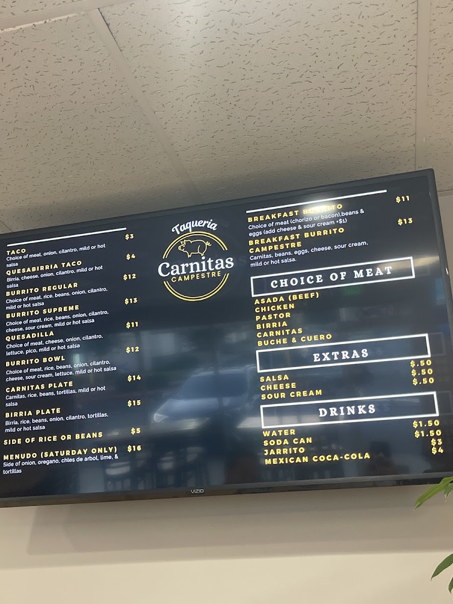 Taqueria Campestre menu board