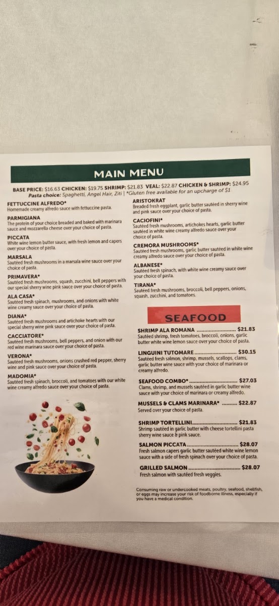 Joe's Italian Restaurant menu board