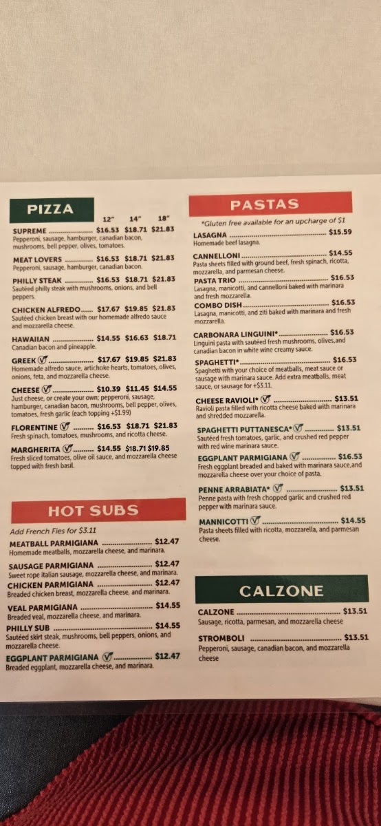 Joe's Italian Restaurant menu board
