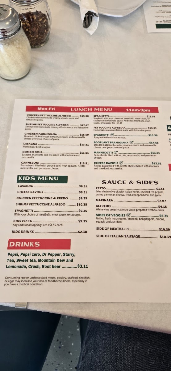 Joe's Italian Restaurant menu board