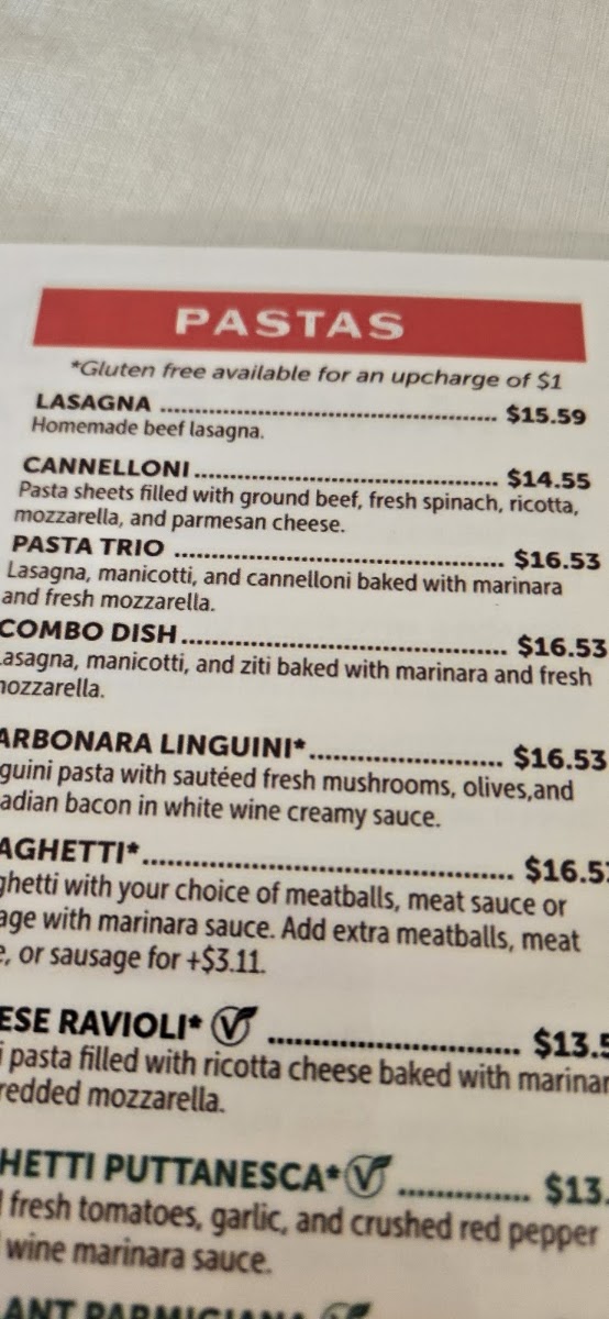Joe's Italian Restaurant menu board