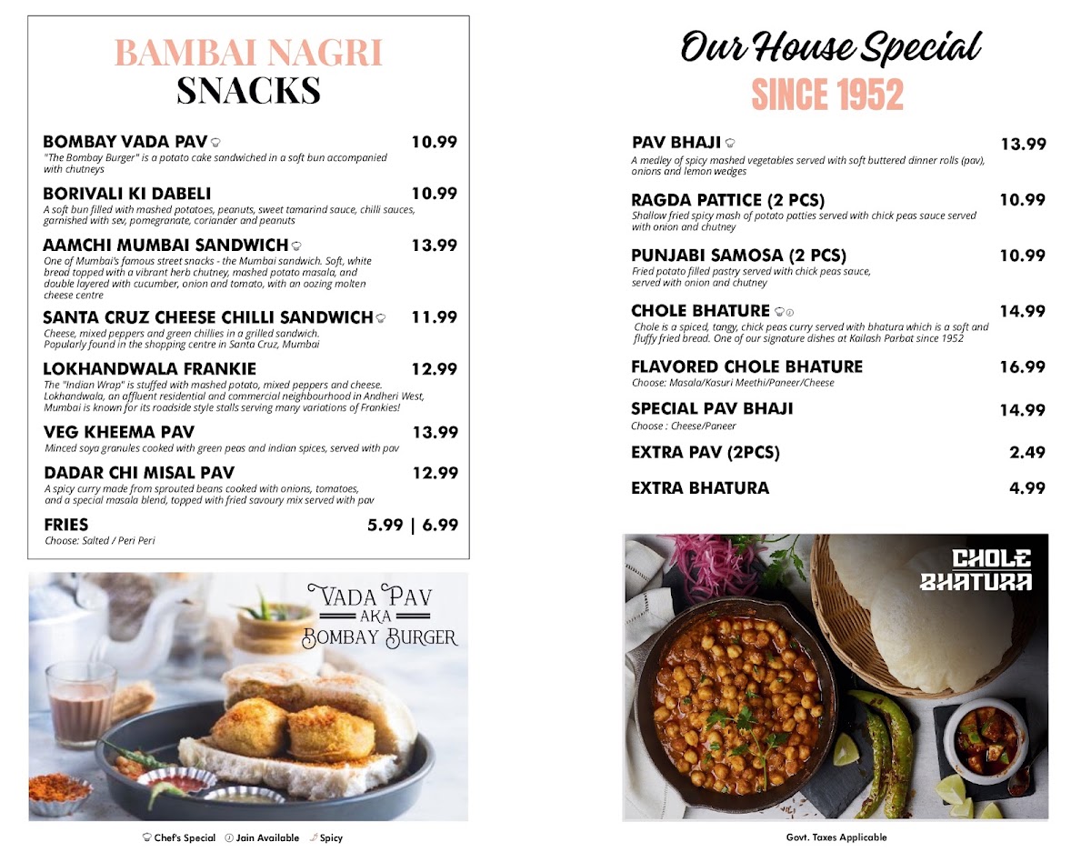 Kailash Parbat - Indian Vegetarian | Vegan Restaurant menu board