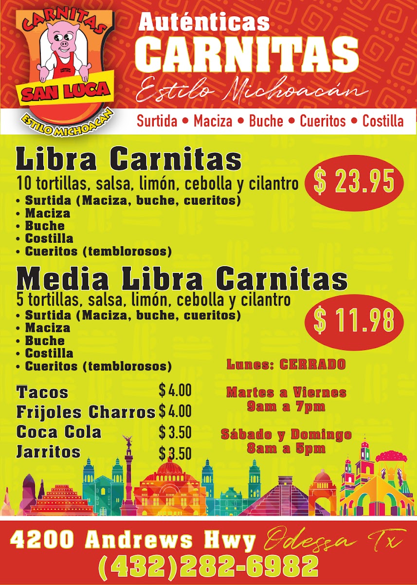 Carnitas San Luca menu board