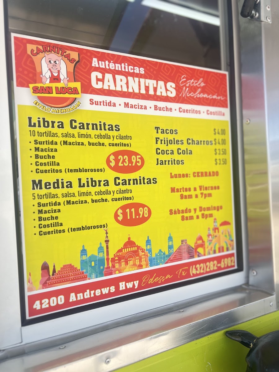 Carnitas San Luca menu board
