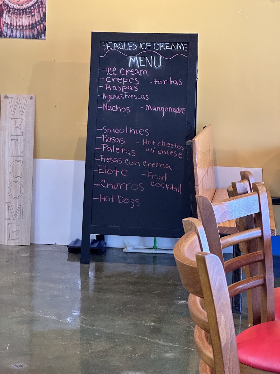 Eagles Ice Cream menu board