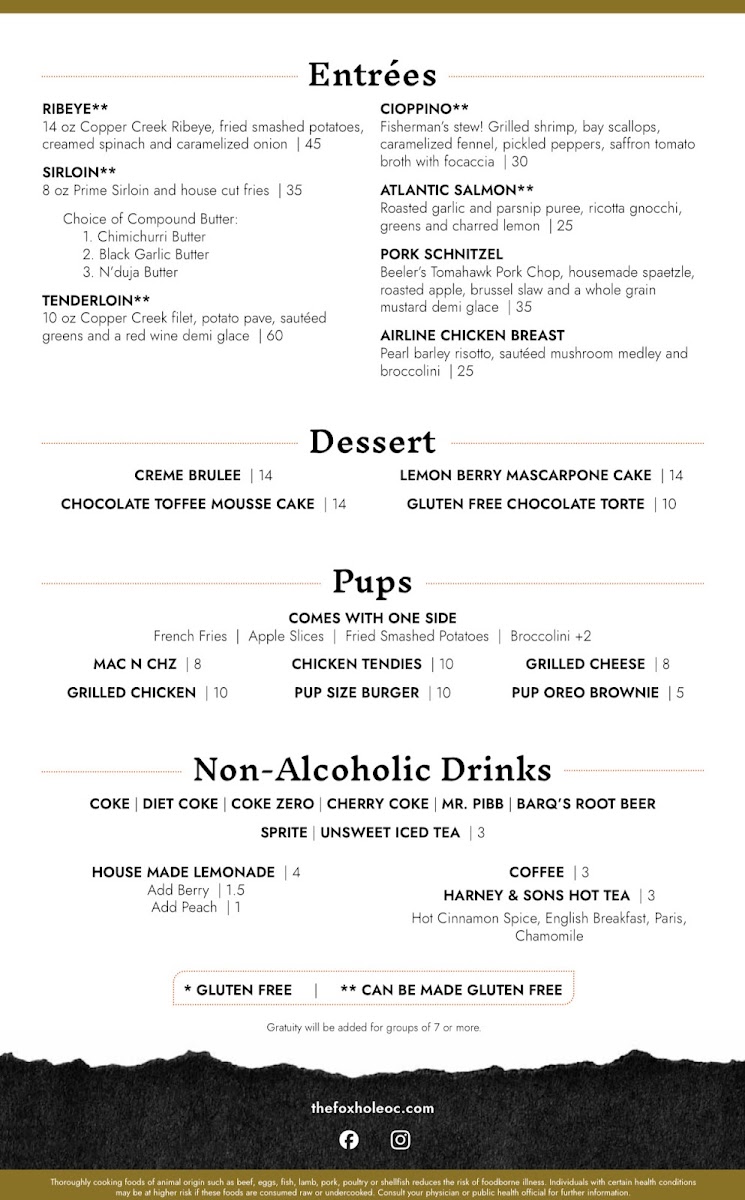 The Fox Hole menu board