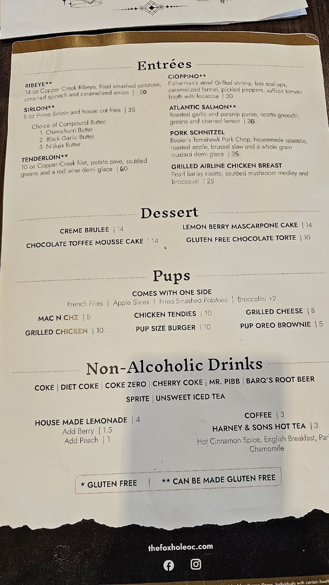 The Fox Hole menu board