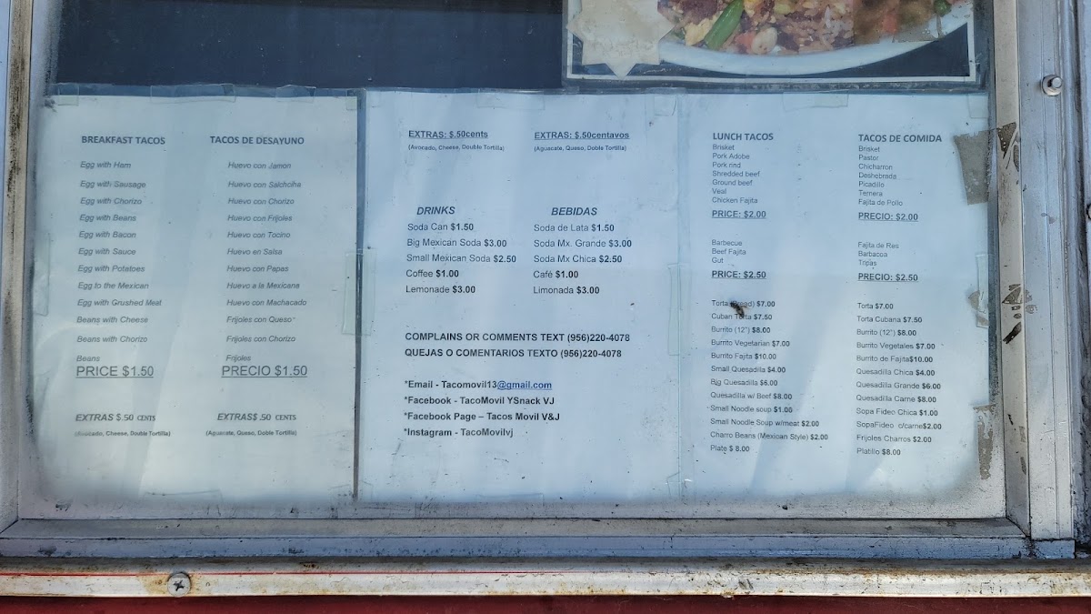 Tacos Movil menu board