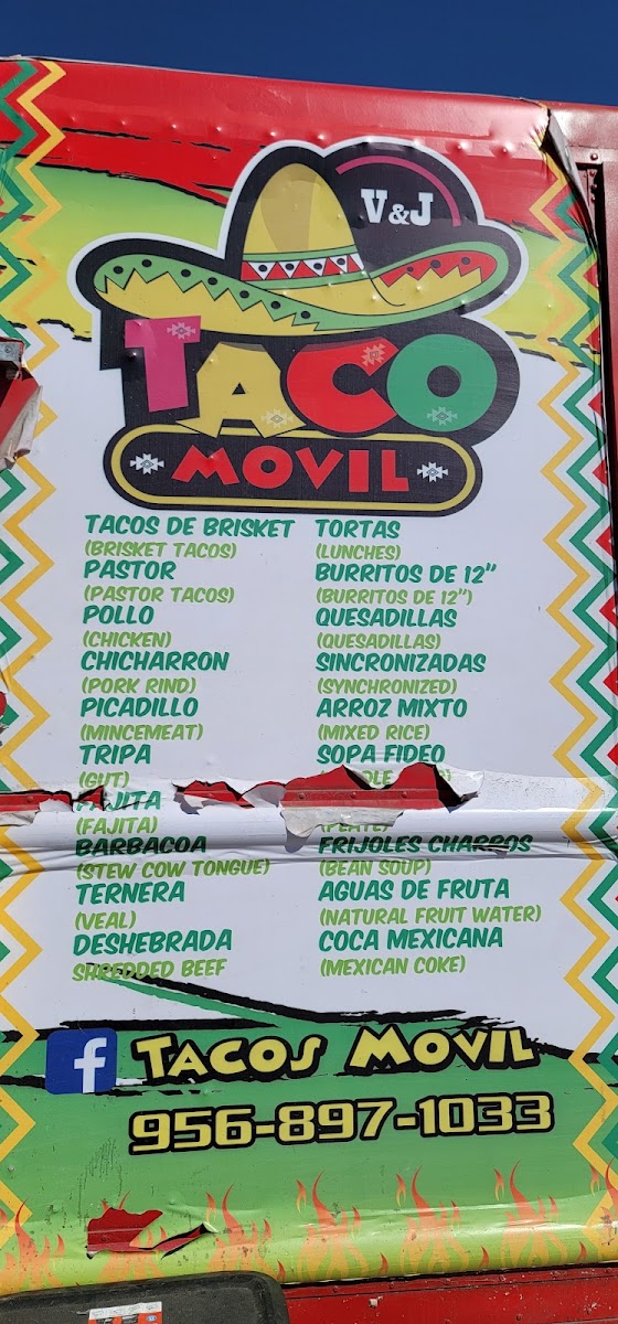 Tacos Movil menu board