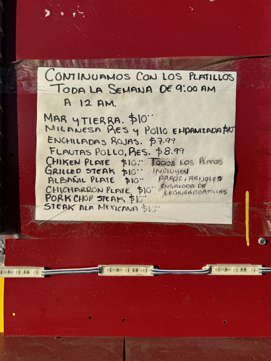 Mexican palace menu board