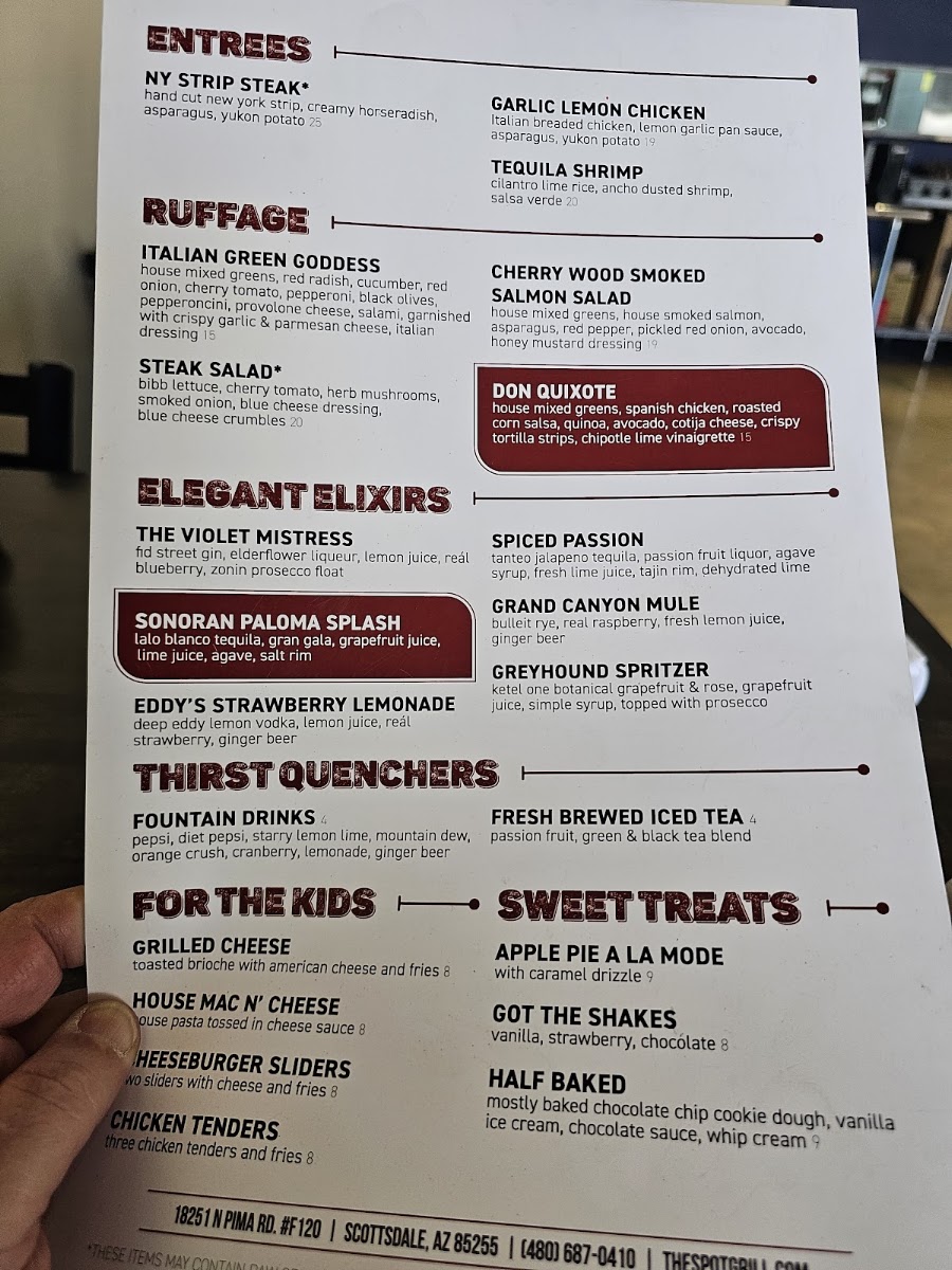 The Spot Neighborhood Grill menu board