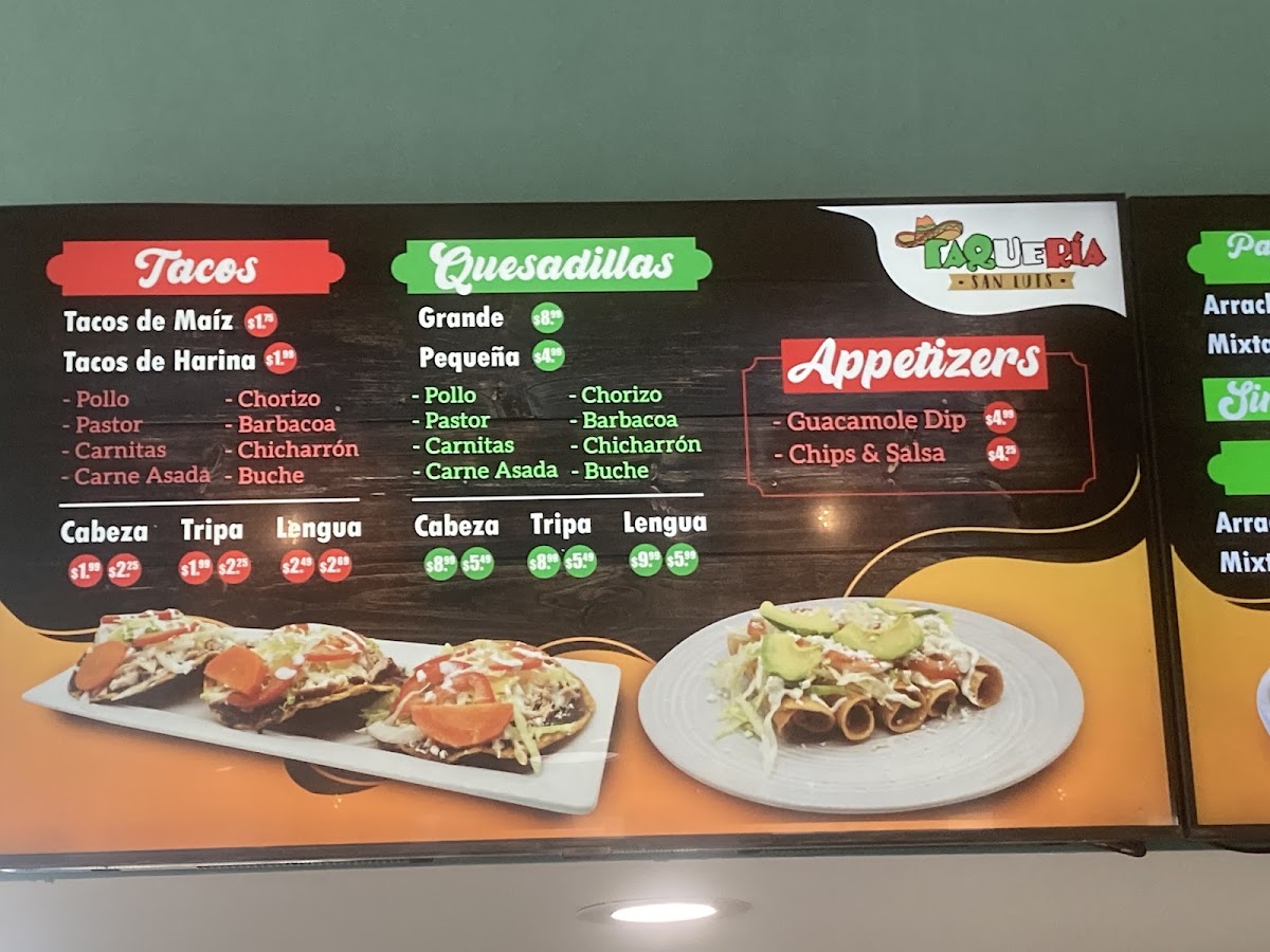 Taquería San Luis #2 menu board