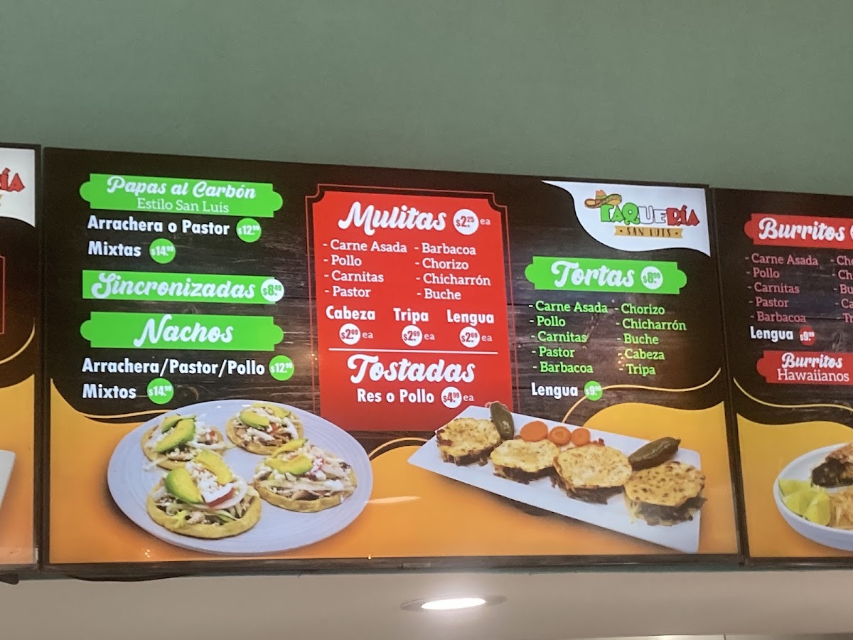 Taquería San Luis #2 menu board