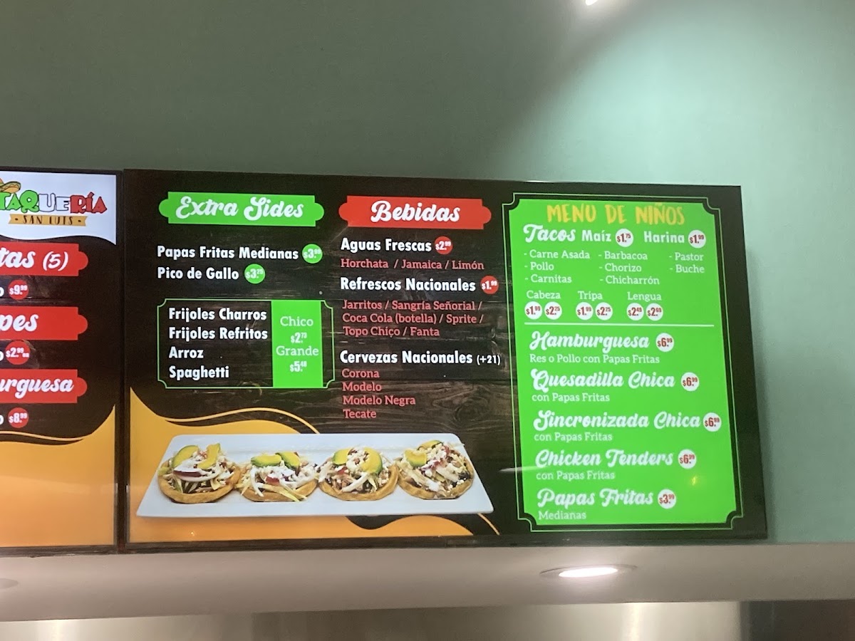 Taquería San Luis #2 menu board