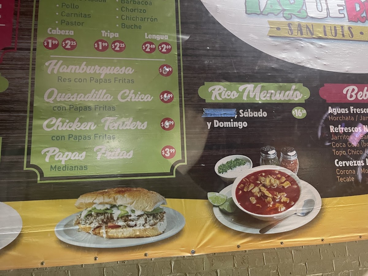 Taquería San Luis #2 menu board