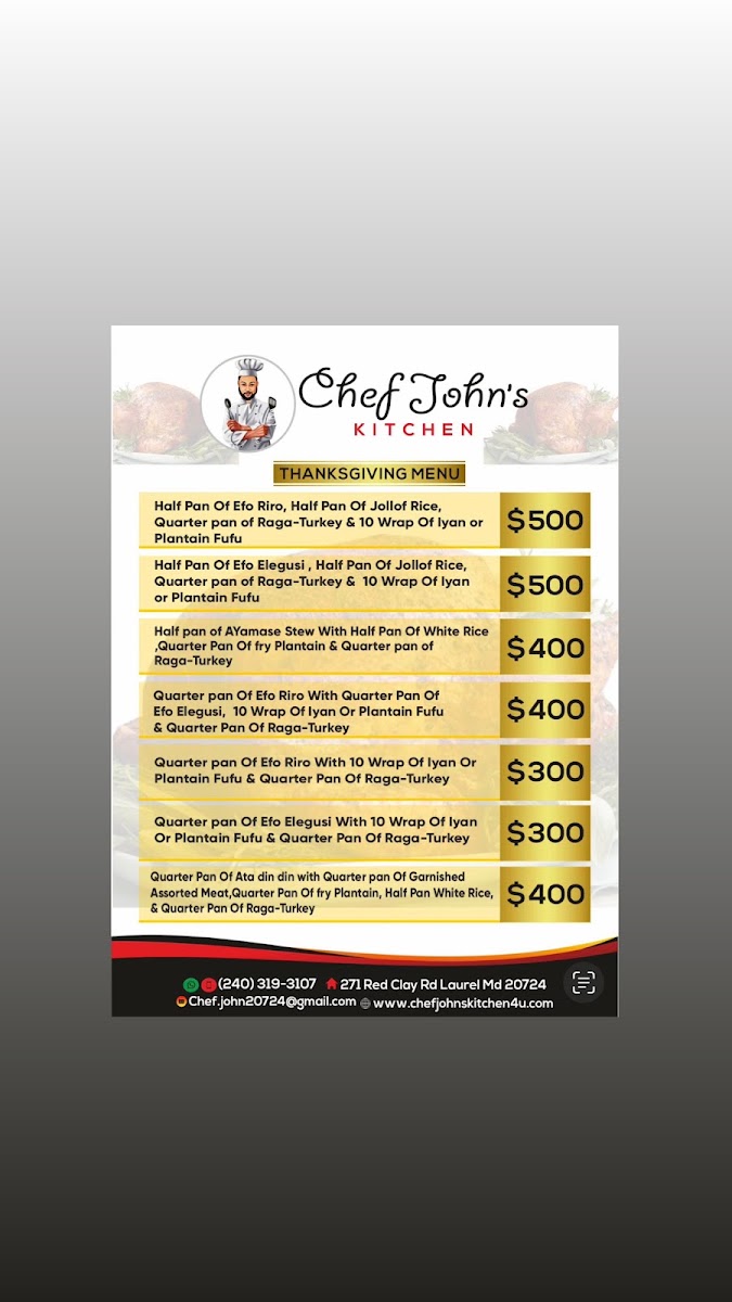 Chef John’s Kitchen menu board
