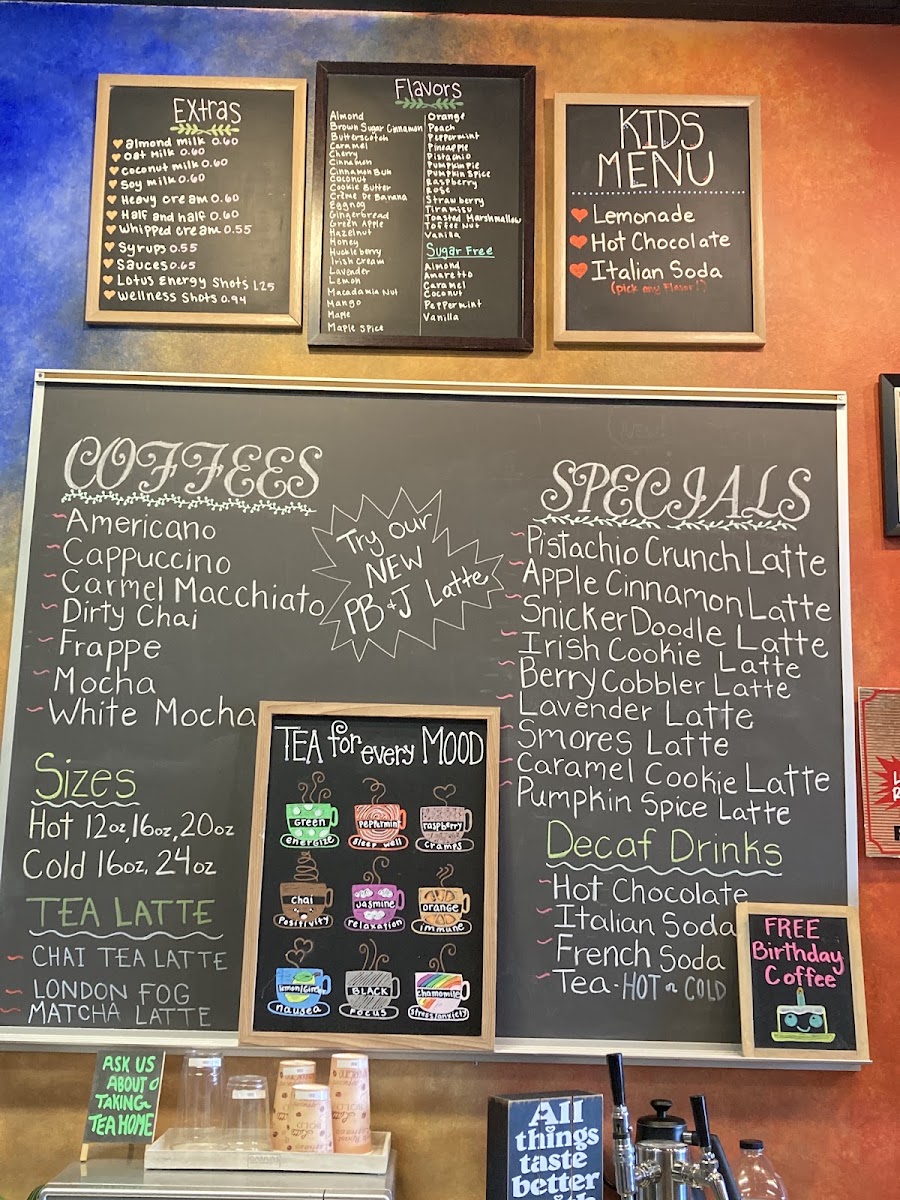 Patty's Ultimate Coffee House menu board