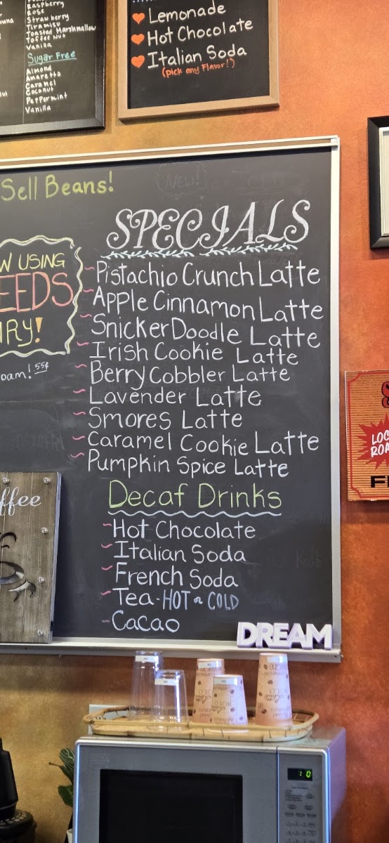 Patty's Ultimate Coffee House menu board