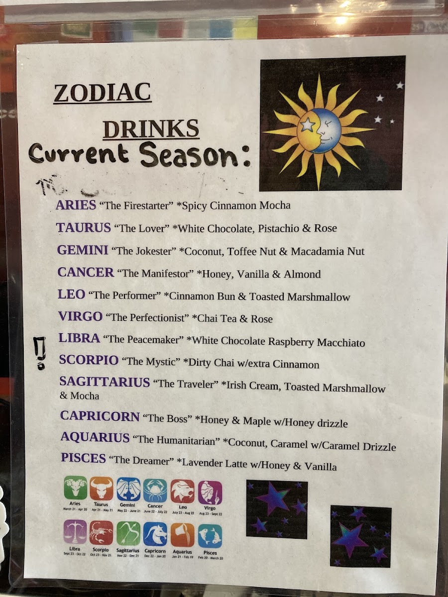 Patty's Ultimate Coffee House menu board